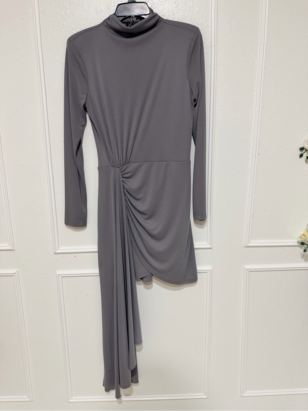 Zara Grey Long-Sleeve Draped Mini Dress
